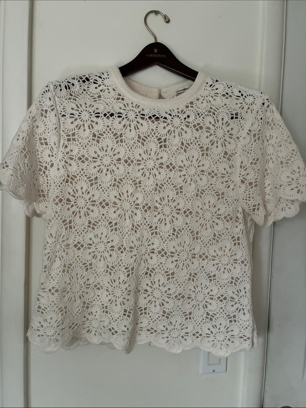 NWOT Abercrombie & Fitch White Crochet Short Sleeve Tee